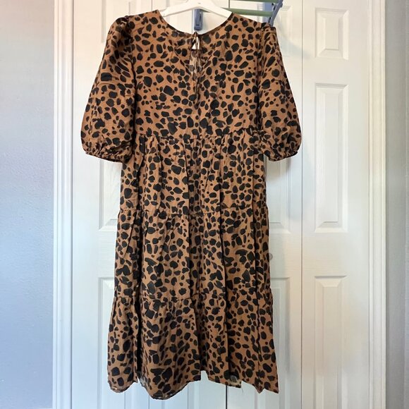 Women's Plus Ava & Viv Leopard Print Midi Tiered Dress 1X - Picture 2 of 9